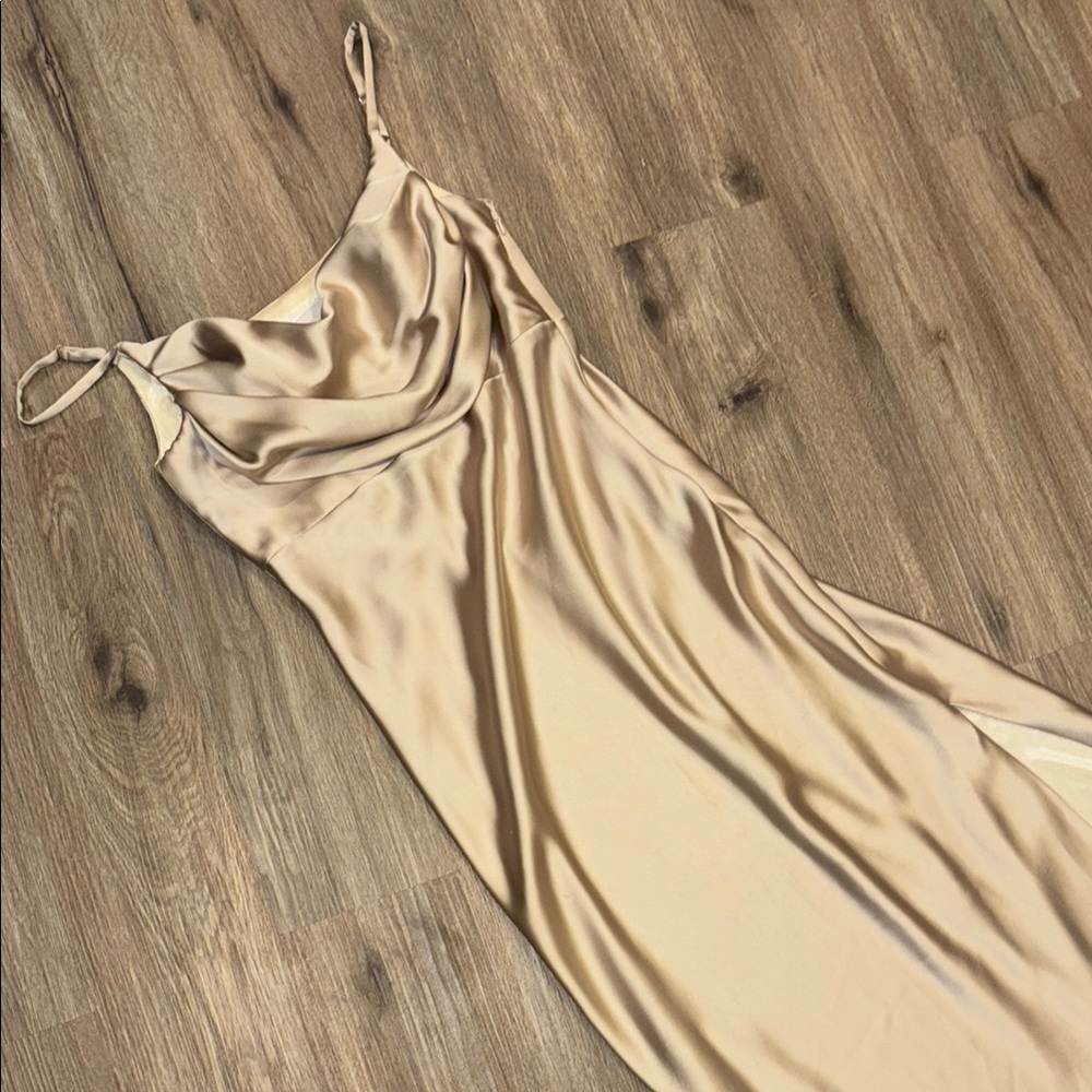 Revelry Cream Tan Slip Dress Cowl Neck Sleeveless